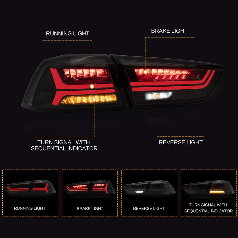 VLAND Tail lights Assembly Fit for Mitsubishi Lancer & EVO X 2008-2020(Not for Sportbacks/fortis/io), Rear Lamp with DRL, Back light w/Fog Lights & Sequential Turn Signal, Smoked - Image 2